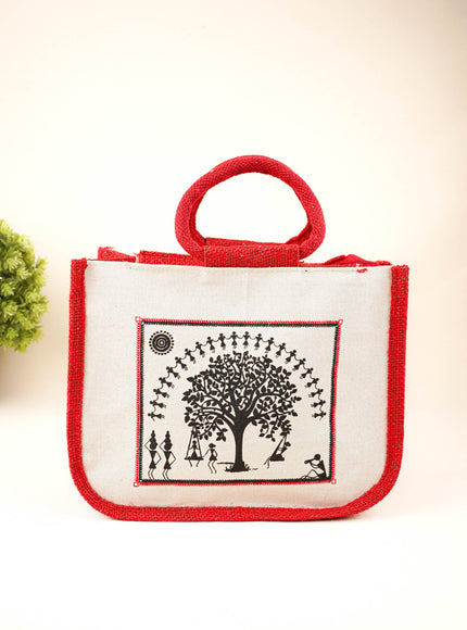 Jute Bag with Kalpavriksha Tree Print - WBG1691