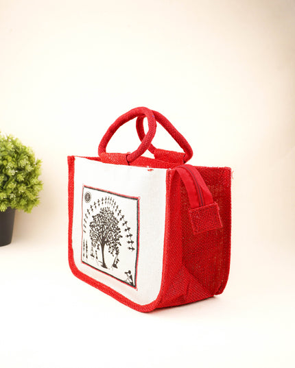Jute Bag with Kalpavriksha Tree Print - WBG1691