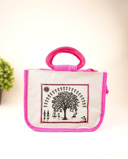 Jute Bag with Kalpavriksha Tree Print - WBG1691