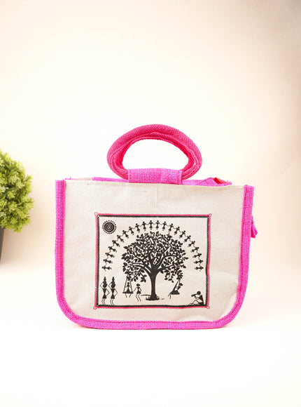 Jute Bag with Kalpavriksha Tree Print - WBG1691