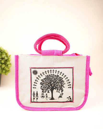 Jute Bag with Kalpavriksha Tree Print - WBG1691