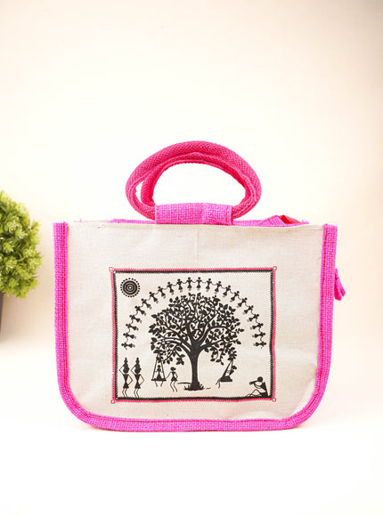 Jute Bag with Kalpavriksha Tree Print - WBG1691