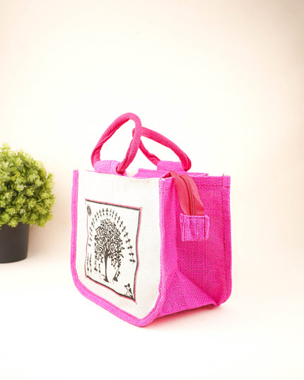 Jute Bag with Kalpavriksha Tree Print - WBG1691
