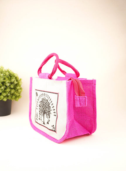 Jute Bag with Kalpavriksha Tree Print - WBG1691