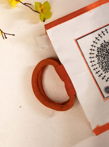 Jute Bag with Kalpavriksha Tree Print - WBG1691