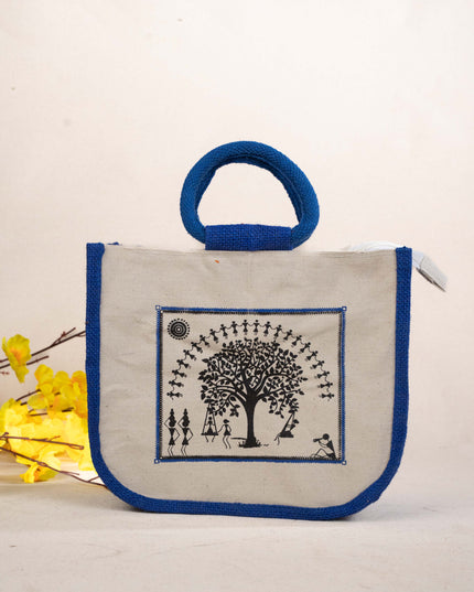 Jute Bag with Kalpavriksha Tree Print - WBG1691