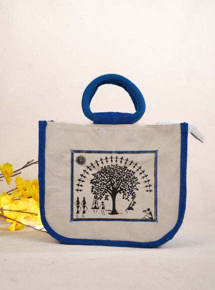 Jute Bag with Kalpavriksha Tree Print - WBG1691