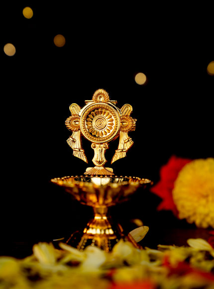 Zinc Alloy Shanku Chakra Diya - Gold - 3 inch - WBG1800-1