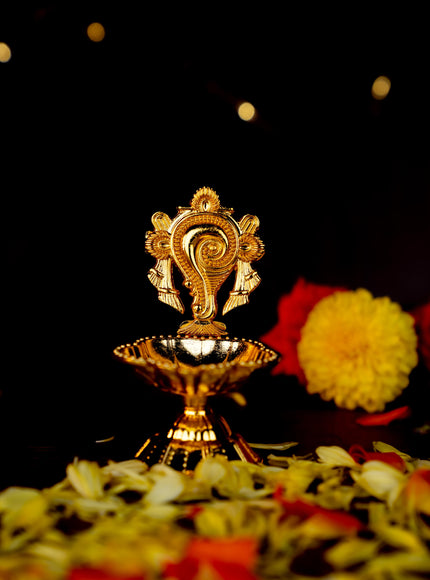 Zinc Alloy Shanku Chakra Diya - Gold - 3 inch - WBG1800-1