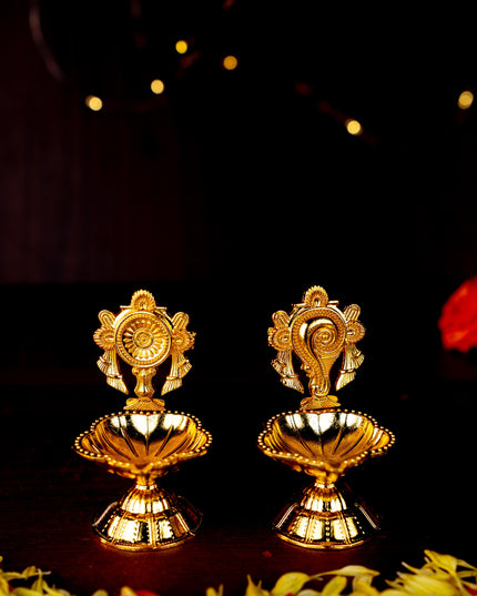 Zinc Alloy Shanku Chakra Diya - Gold - 3 inch - WBG1800-1