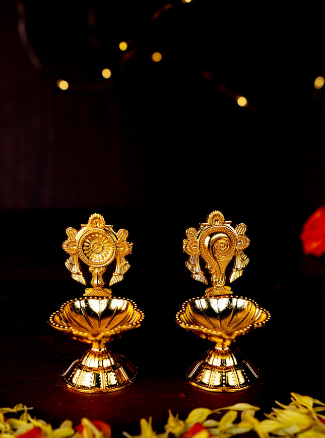 Zinc Alloy Shanku Chakra Diya - Gold - 3 inch - WBG1800-1