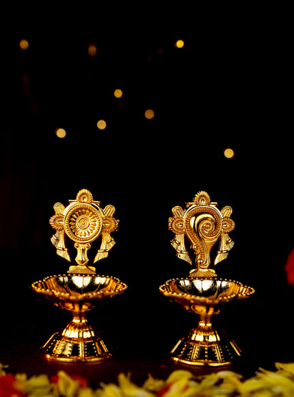 Zinc Alloy Shanku Chakra Diya - Gold - 3 inch - WBG1800-1