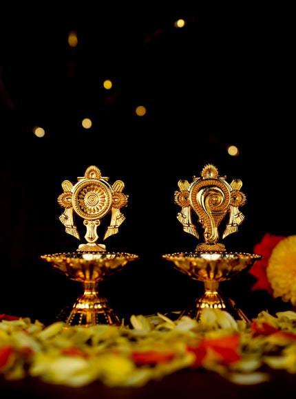 Zinc Alloy Shanku Chakra Diya - Gold - 3 inch - WBG1800-1