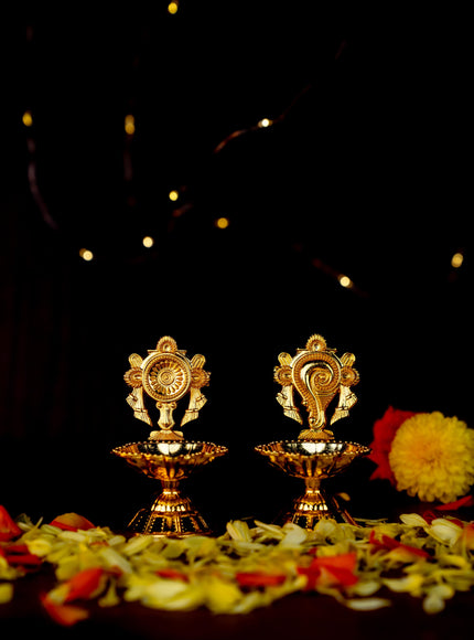 Zinc Alloy Shanku Chakra Diya - Gold - 3 inch - WBG1800-1