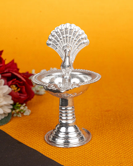 German Silver Peacock Diya - 4 inch - WBG1811