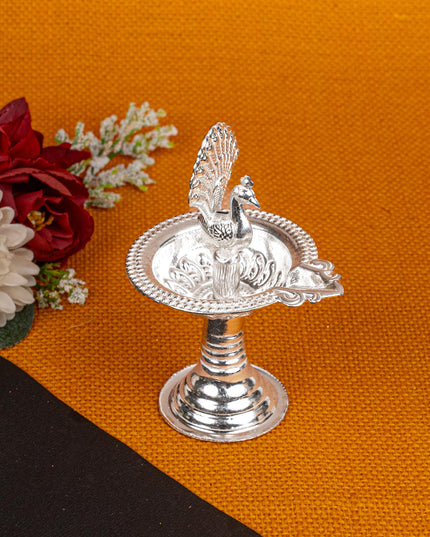 German Silver Peacock Diya - 4 inch - WBG1811