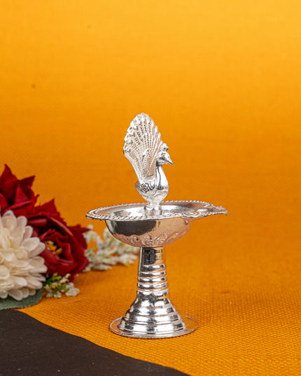 German Silver Peacock Diya - 4 inch - WBG1811