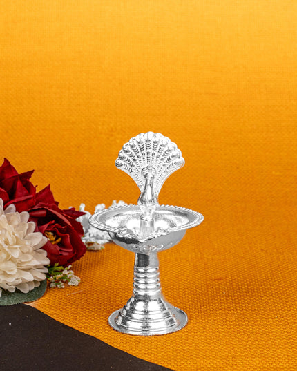 German Silver Peacock Diya - 4 inch - WBG1811