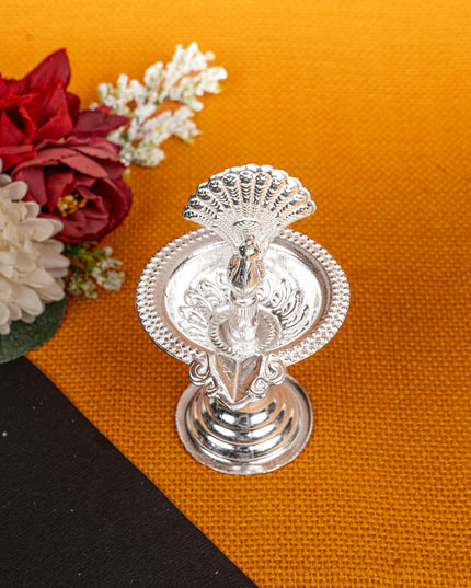 German Silver Peacock Diya - 4 inch - WBG1811