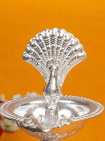 German Silver Peacock Diya - 4 inch - WBG1811