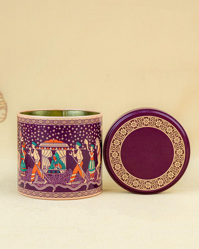 Dholi Printed Tin Jar - WBG1849