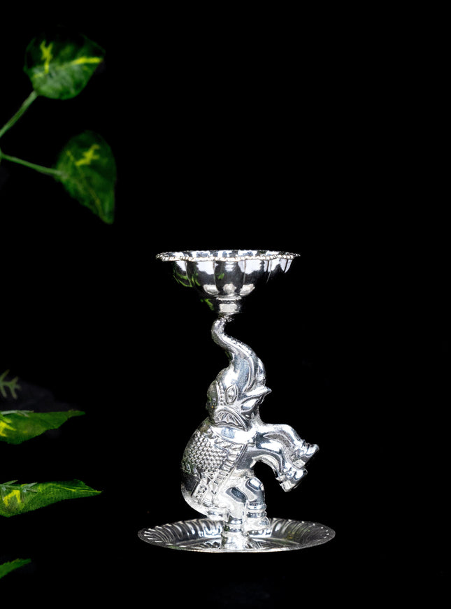 German Silver Diya with Elephant - WBG1864