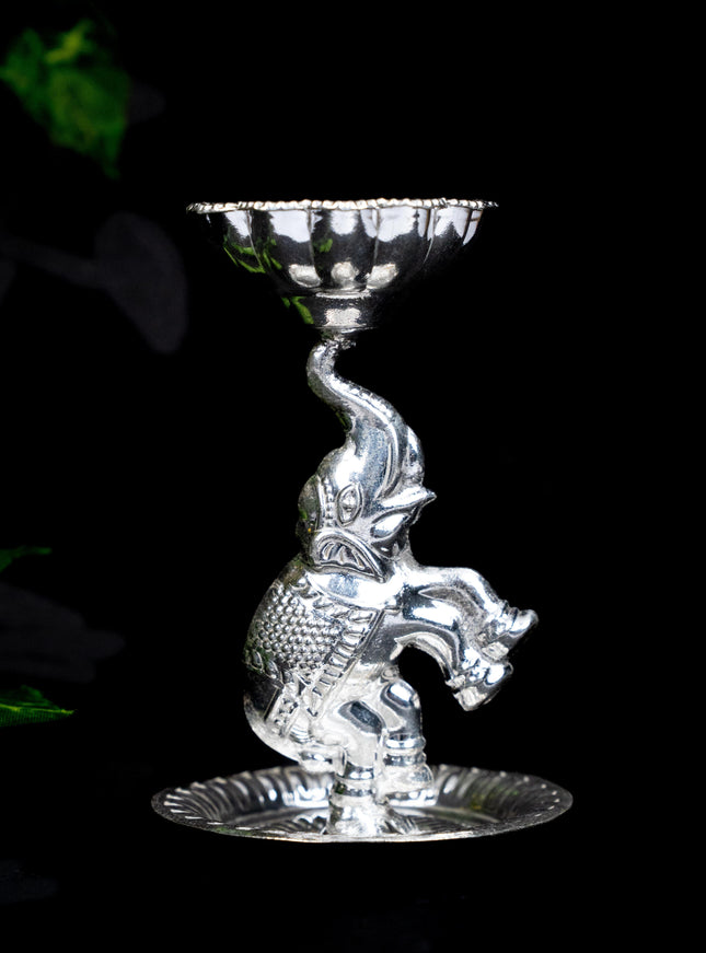 German Silver Diya with Elephant - WBG1864