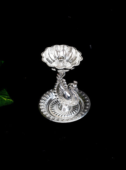 German Silver Diya with Peacock - WBG1868