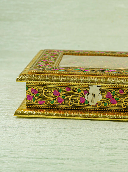 Oxidized Dry Fruit Box Embossed with Peacock - Gold - 8x8 inch - WBG1980