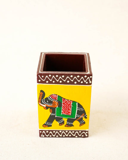 Wooden Handpainted Elephant Pen Stand - WBG2047
