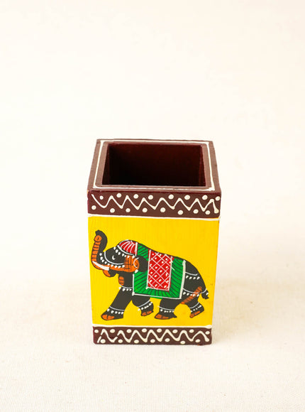 Wooden Handpainted Elephant Pen Stand - WBG2047