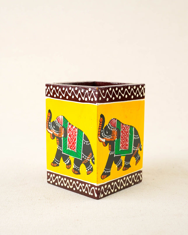 Wooden Handpainted Elephant Pen Stand - WBG2047