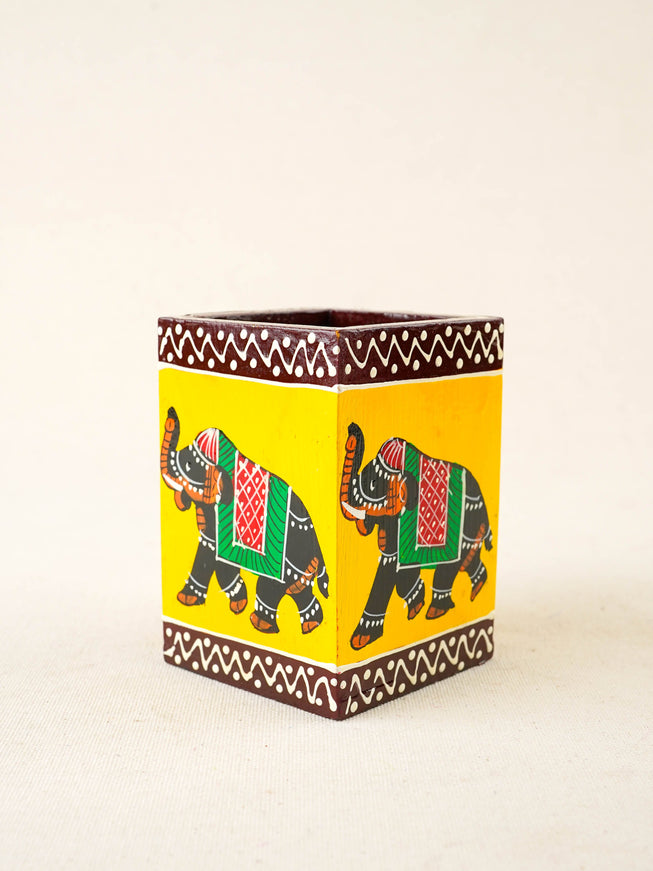 Wooden Handpainted Elephant Pen Stand - WBG2047