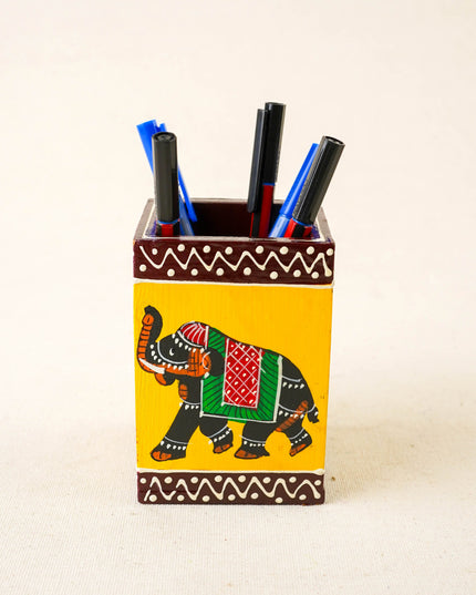 Wooden Handpainted Elephant Pen Stand - WBG2047
