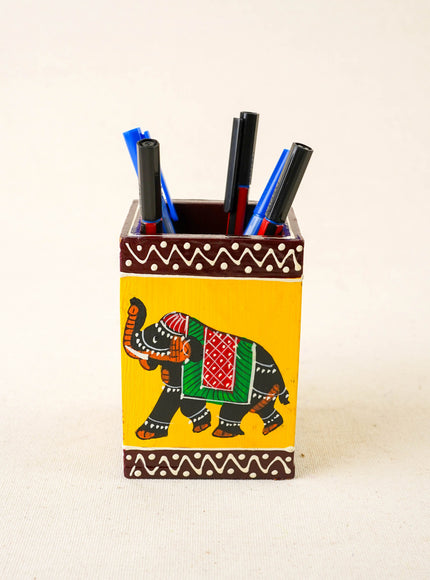 Wooden Handpainted Elephant Pen Stand - WBG2047