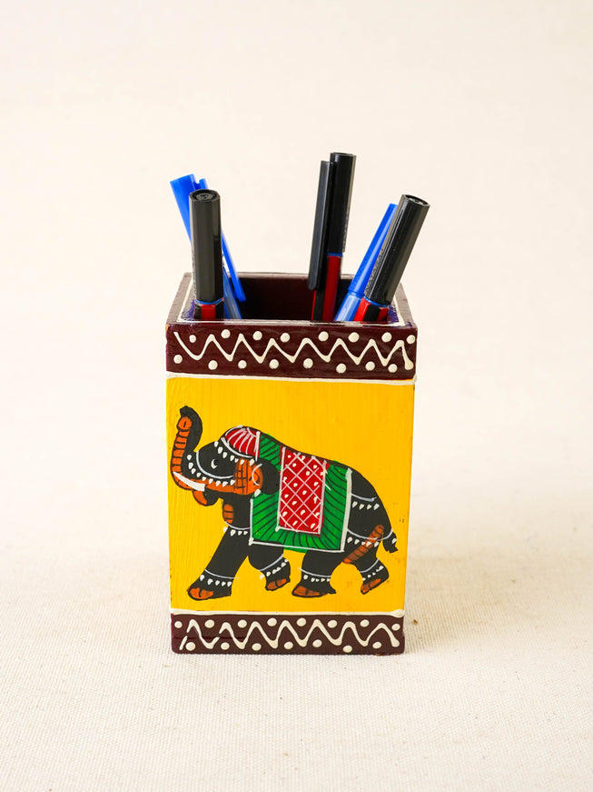 Wooden Handpainted Elephant Pen Stand - WBG2047
