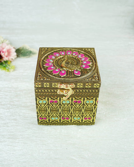 Oxidized Peacock Design - Dry Fruit Box with Jar - 4 inch - WBG2056