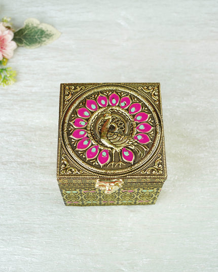 Oxidized Peacock Design - Dry Fruit Box with Jar - 4 inch - WBG2056