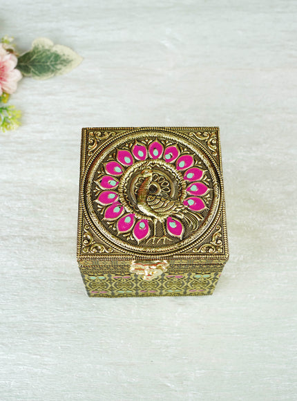 Oxidized Peacock Design - Dry Fruit Box with Jar - 4 inch - WBG2056