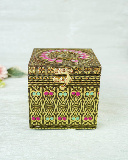 Oxidized Peacock Design - Dry Fruit Box with Jar - 4 inch - WBG2056