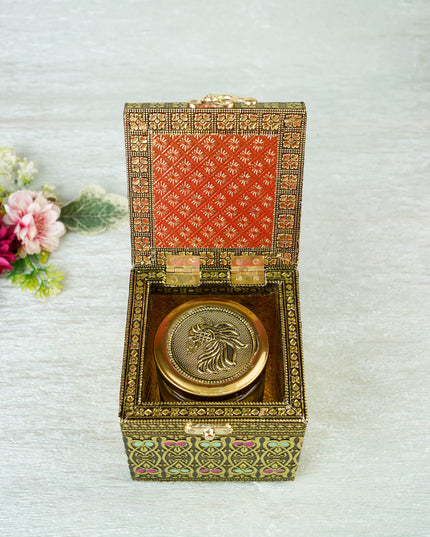 Oxidized Peacock Design - Dry Fruit Box with Jar - 4 inch - WBG2056