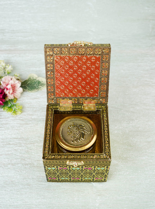 Oxidized Peacock Design - Dry Fruit Box with Jar - 4 inch - WBG2056