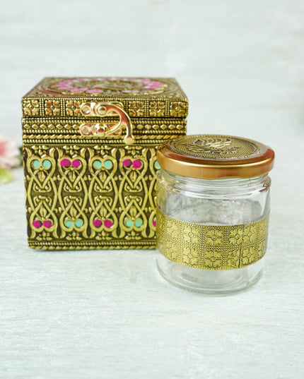 Oxidized Peacock Design - Dry Fruit Box with Jar - 4 inch - WBG2056