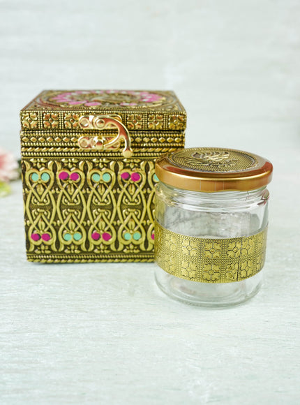 Oxidized Peacock Design - Dry Fruit Box with Jar - 4 inch - WBG2056