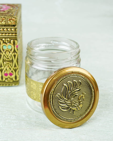 Oxidized Peacock Design - Dry Fruit Box with Jar - 4 inch - WBG2056