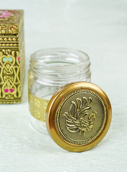Oxidized Peacock Design - Dry Fruit Box with Jar - 4 inch - WBG2056