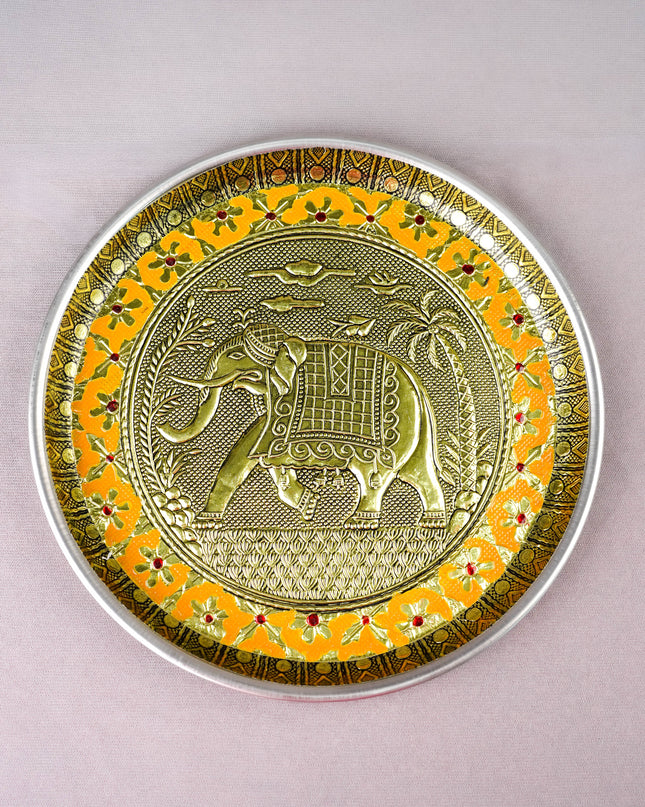 Meenakari Plate - Elephant Design - 8 inch - WBG2059-2