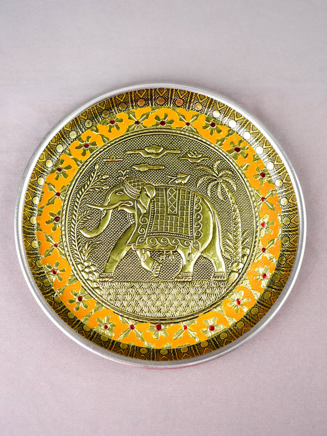 Meenakari Plate - Elephant Design - 8 inch - WBG2059-2