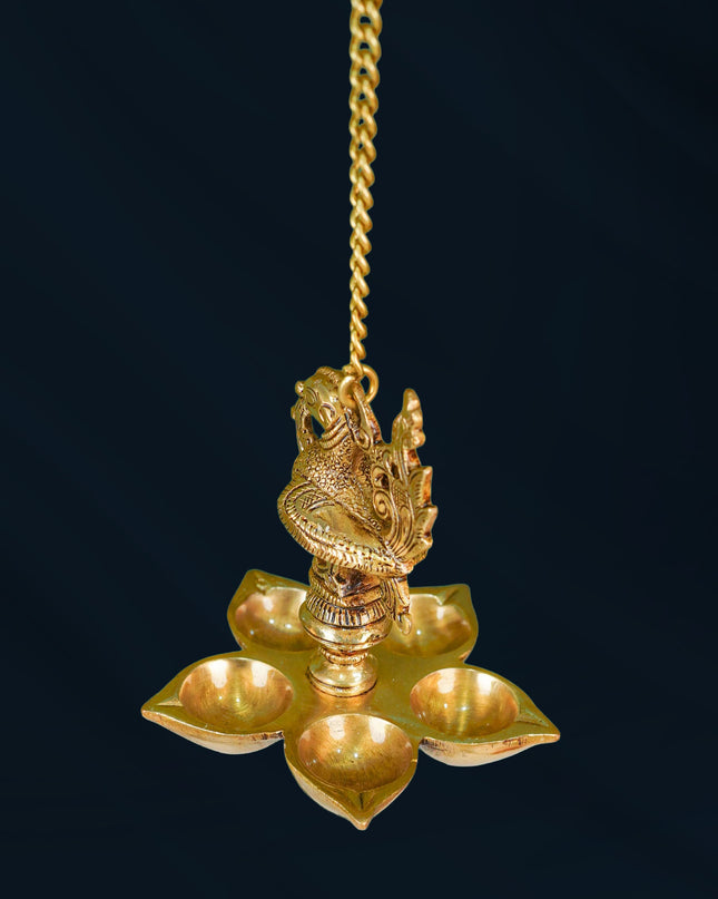 Brass Hanging Annapakshi Five-Face Diya - WL0057