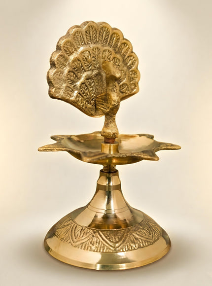 Brass Peacock Diya with 7 Face - WL1752